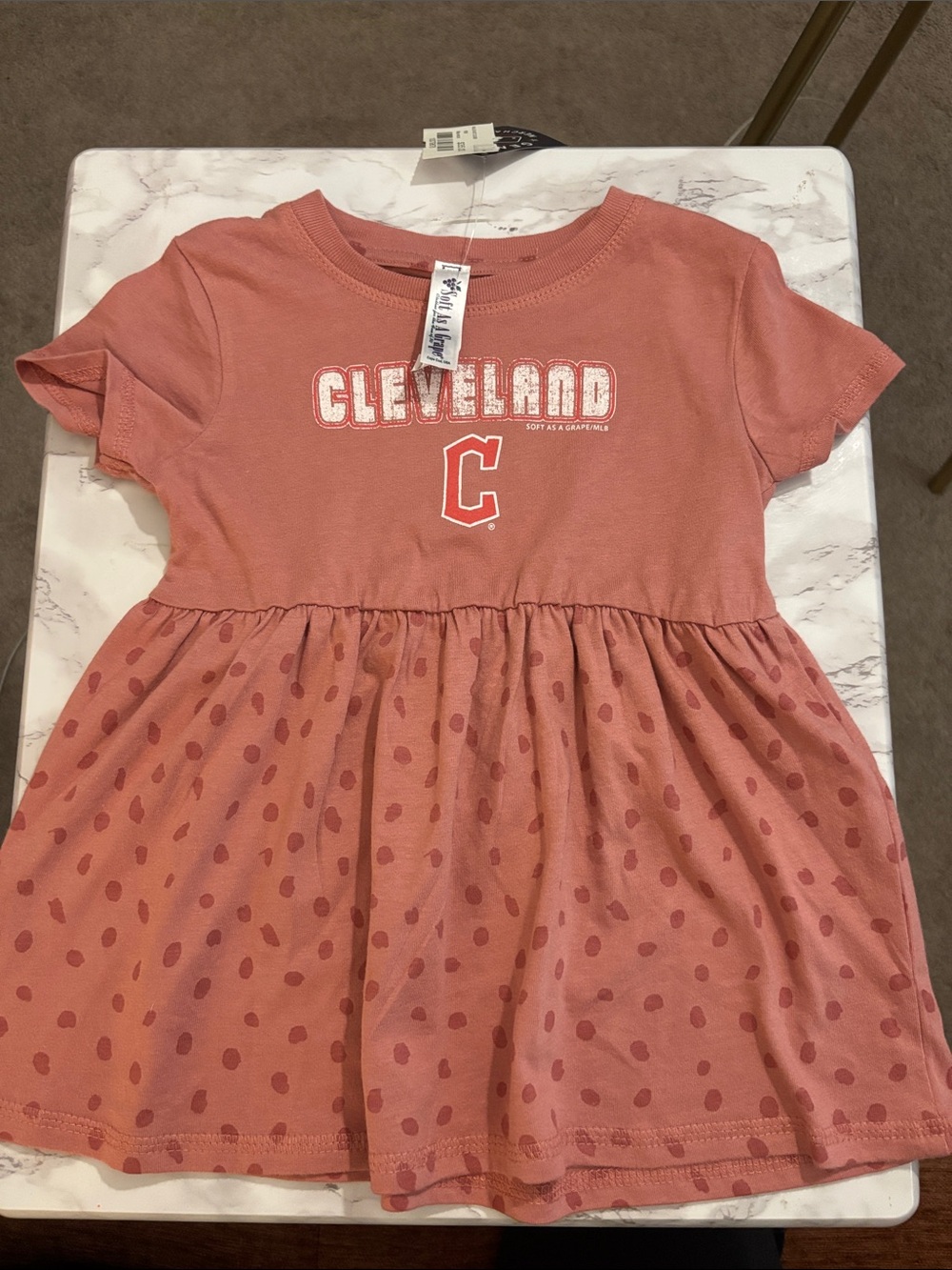 MLB Coral Pink Kids Peplum Dress with Cleveland 'C'